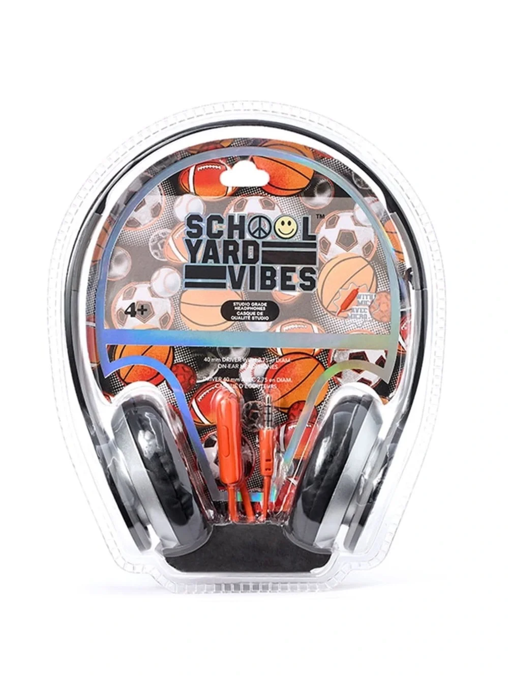 Kids Sports Ball Backpack with Headphones - Black & Orange W4